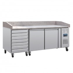 Polar U-serie Dubbele Deur Pizzacounter met Granieten Blad en Deegladen 290L