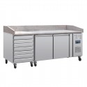 Polar U-serie Dubbele Deur Pizzacounter met Granieten Blad en Deegladen 290L