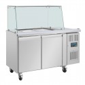 Polar U-serie Tweedeurs Saladette met Vierkant Kuchscherm - RVS Werkbank Zilver