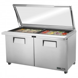 True TSSU-60-24M-B-ST-FGLID Saladewerkbank met Glazen Deksel – RVS Prepareer Counter 338L