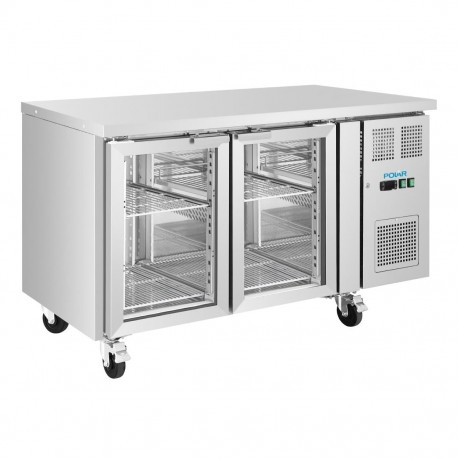 Polar U-serie koelwerkbank met twee glazen deuren – Grijs, 314L