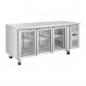 Polar U-serie 3-deurs koelwerkbank met glazen deuren RVS 465L