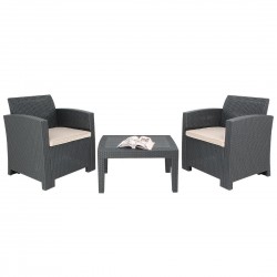 Bolero PP Fauteuil en Tafel Rieten Set Grijs – Kunststof Stoelen
