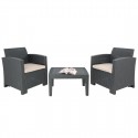 Bolero PP Fauteuil en Tafel Rieten Set Grijs – Kunststof Stoelen