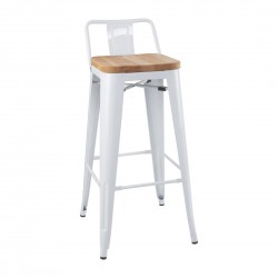 Bolero Bistro hoge kruk met rugleuning en houten zitkussen wit (4 stuks)