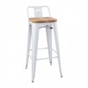 Bolero Bistro hoge kruk met rugleuning en houten zitkussen wit (4 stuks)