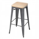 Bolero Bistro hoge barkrukken met houten zitting - gun metal - set van 4