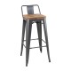 Bolero Bistro hoge barkrukken met rugleuning en houten zitting, Gun Metal (set van 4 stuks)