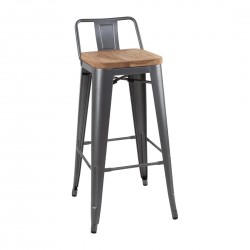Bolero Bistro hoge barkrukken met rugleuning en houten zitting, Gun Metal (set van 4 stuks)