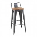 Bolero Bistro hoge barkrukken met rugleuning en houten zitting, Gun Metal (set van 4 stuks)