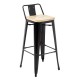 Bolero Bistro hoge barkrukken met rugleuning en houten zitting, Zwart (4 stuks)