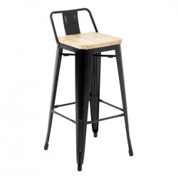 Bolero Bistro hoge barkrukken met rugleuning en houten zitting, Zwart (4 stuks)