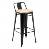 Bolero Bistro hoge barkrukken met rugleuning en houten zitting, Zwart (4 stuks)