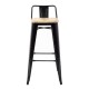 Bolero Bistro hoge barkrukken met rugleuning en houten zitting, Zwart (4 stuks)