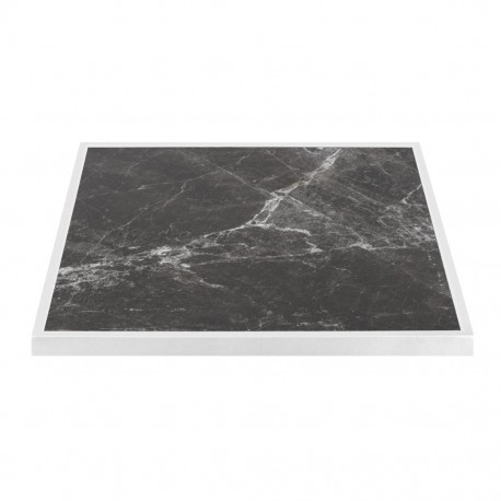 Bolero vierkant tafelblad gehard glas 700mm - donker granieteffect met witte rand, buiten & binnen