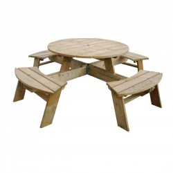 Rowlinson ronde houten picknicktafel 200 cm - bruin