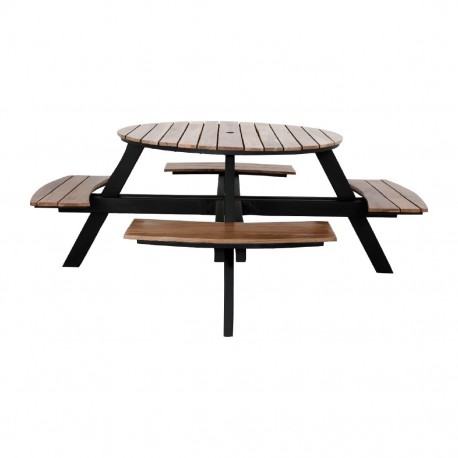 Bolero Acacia picknicktafel bankenset rond – acaciahout – bruin