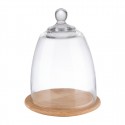 APS serveerplank met glazen cloche 185mm – houten presenteerplank met heldere stolp