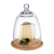 APS serveerplank met glazen cloche 185mm – houten presenteerplank met heldere stolp