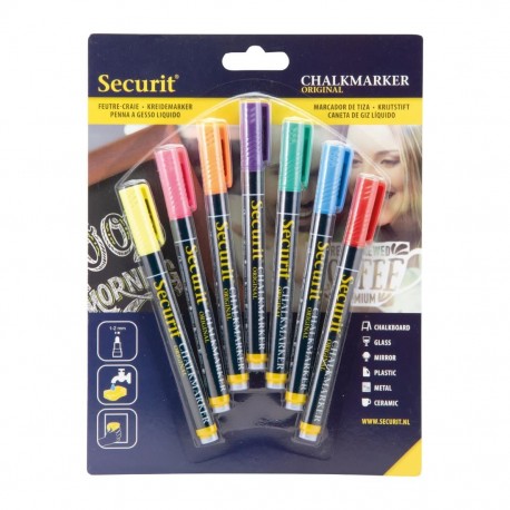 Securit Liquid krijtstift 1-2mm - set van 7 kleuren voor krijtborden