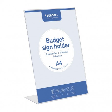 Europel Bordhouder Budget L-Stand A4 Portret – Menukaarthouder van Helder Polystyreen