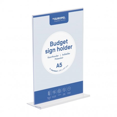Europel Bordhouder Budget T-Stand A5 Portret – Menukaarthouder Polystyreen Helder