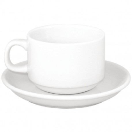 Athena Hotelware Stapelbare Theekoppen en Schotels - Olympia Porselein Wit (24 stuks) – SPECIALE AANBIEDING